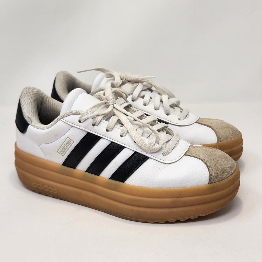 Adidas VL Court Bold Platform Sneakers Women Size 5.5 White Black Casual Shoes